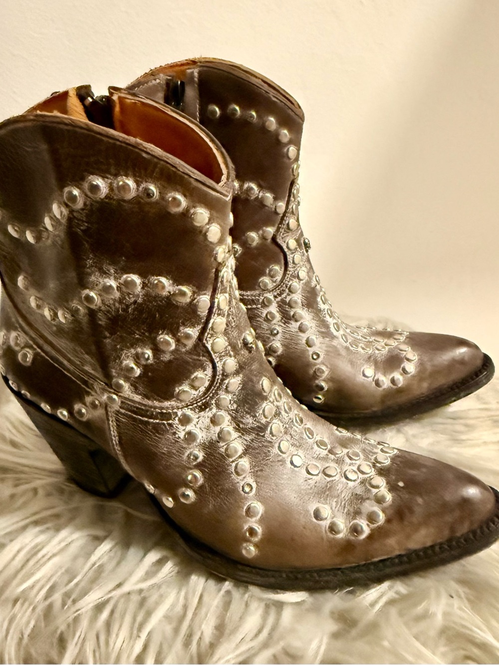 Old Gringo Metallic Silver Studded Leather Ankle Western Boots
